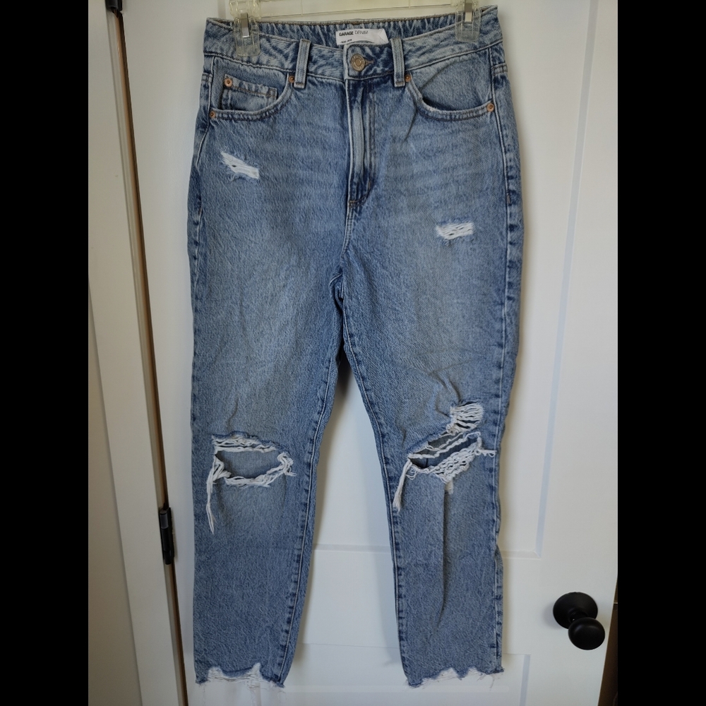 GARAGE Distressed Raw Hem Mom Jean